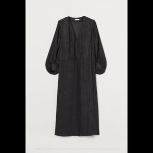 H&M Black Shimmery Balloon Sleeve Wrap Dress Size XS New